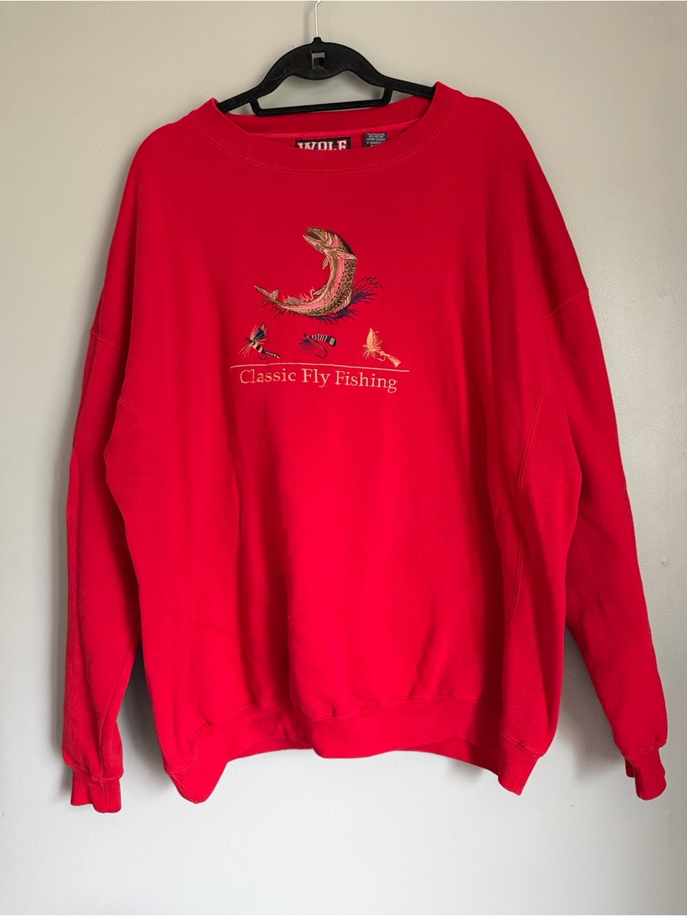 Vintage 90s Wolf Mountain Classic Fly Fishing Embroidered Crewneck Sweatshirt